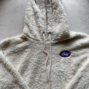 cropped fuzzy white hoodie